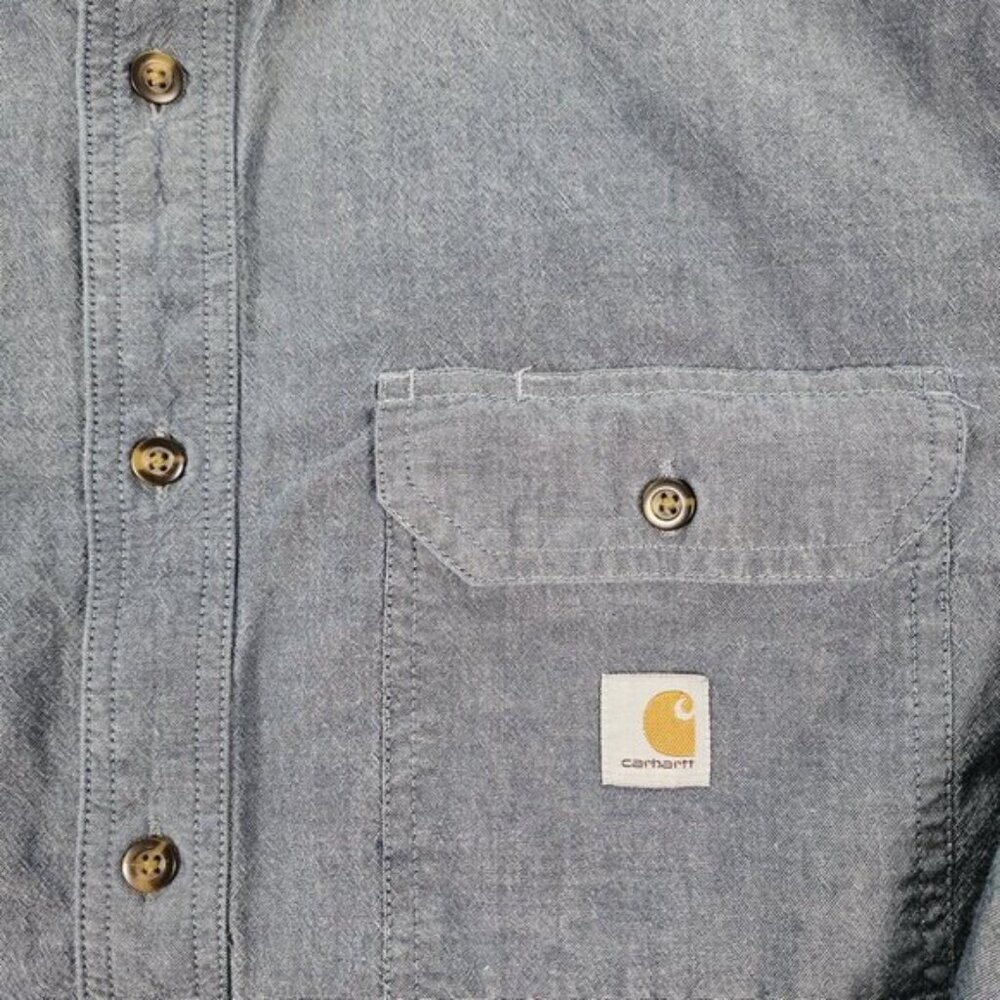 Carhartt Shirt Button-Down Gray Pocket Loose Fit Long Sleeve Mens Sz XL Workwear - Picture 9 of 10